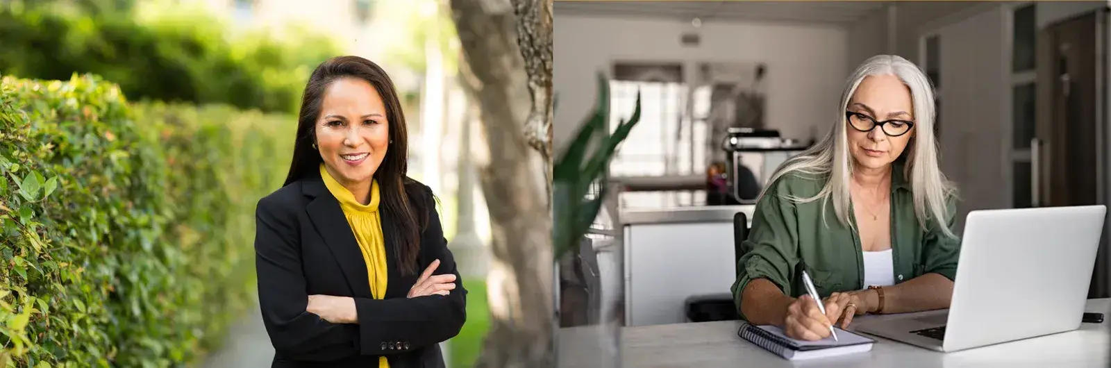 A ClearChoice certified agent outdoors, and a homeowner working through her next steps at her desk.
